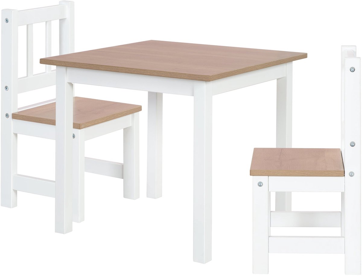 roba Kindertafel en 2 Stoelen Set 'Woody' - Tafelblad en Stoelen met Hout-achtige Uitstraling - Grijs