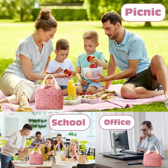 10 Liters - Geïsoleerde Kleine Koeltas - Herbruikbare Lunch Tas voor Werk, School, Picknick, Reizen - Roze Bloemen van Merkloos — afbeelding 3