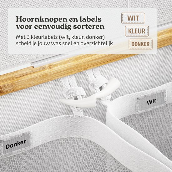 Panier à linge Avela 3 compartiments - 160 L - Wit - Panier à linge avec couvercle - Trieur de linge