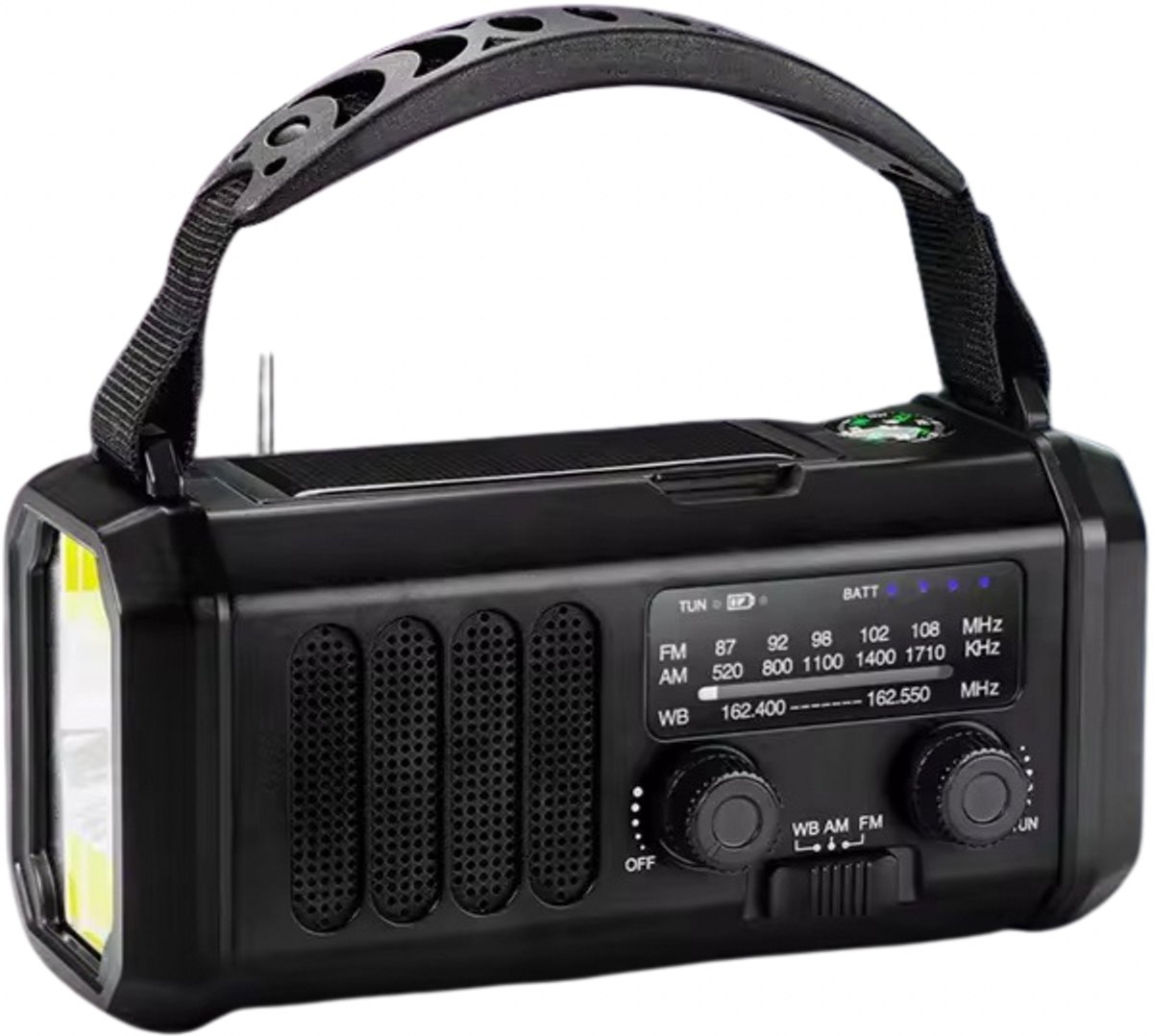 Noodradio Solar Opwindbaar - Noodpakket - Noodradio - Powerbank - Zaklamp Led Oplaadbaar - 10.000mAh - Noodrantsoen - Zwart