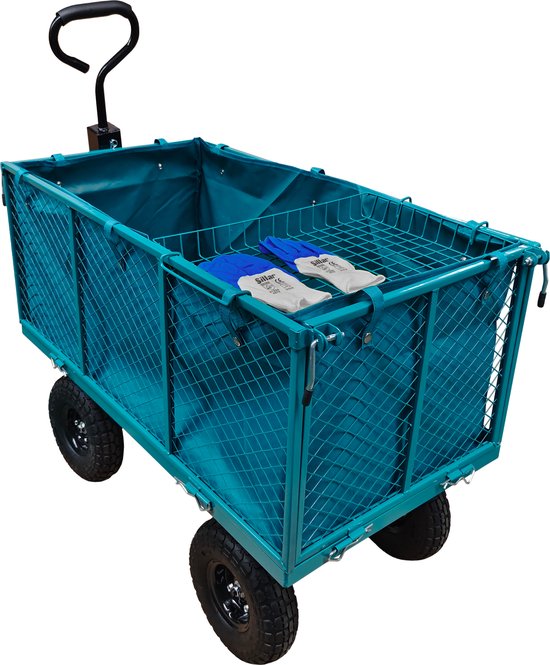 Sillar, Opvouwbare tuinwagen, 200 l, belastbaar tot 350 kg - 4-wiel tuinwagen met opklapbare zijpanelen en waterdichte mand, metalen frame, bolderwagen voor tuin- en bouwwerkzaamheden, 112x53x98 cm van Merkloos — afbeelding 3
