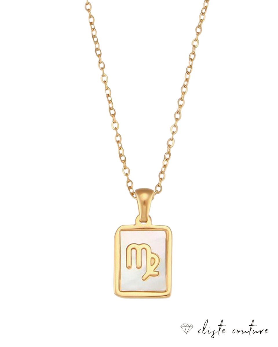 Cliste Couture - Stars Sterrenbeeld Ketting met Schelp Maagd / Virgo - Stainless Steel met Goud Verguld - 45cm Ketting met Zodiac Hanger - Inclusief Cadeau Verpakking