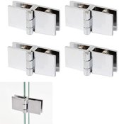 4 stuks - Scharnier voor glazen deur - Scharnier voor dubbele douchedeur - Scharnier voor douchedeur van zinklegering - Bevestigingsclip voor vitrinekastglas - Sterk en slijtvast - Zilver - 54*24*21.5 mm - Geschikt voor glazen kastdeuren, wijnkasten