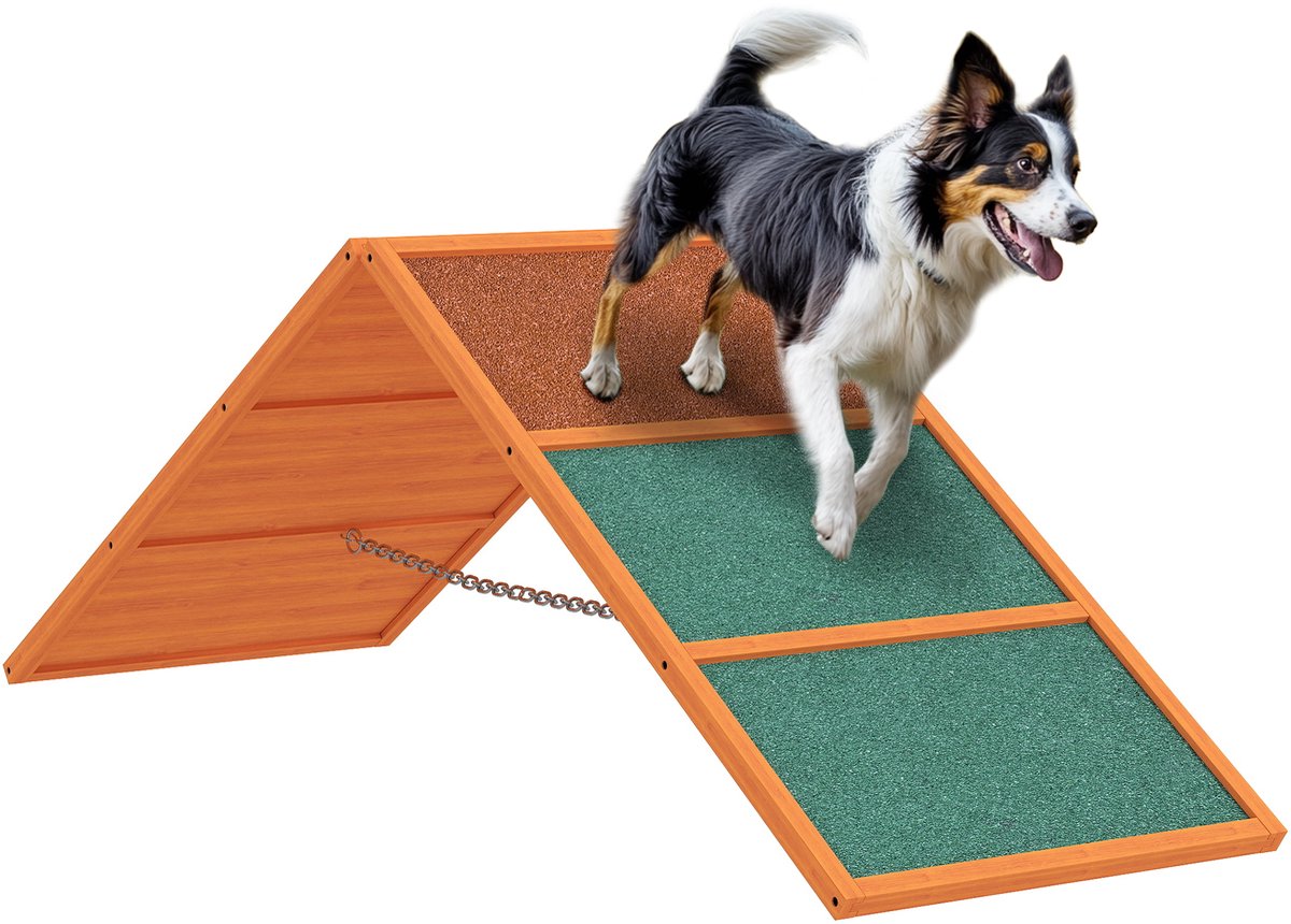 PawHut Hunde Agility Steg Agility-Ausrüstung für Hunde mit klappbare Brücke, rutschfeste Oberfläche höhenvertstellbar Agility-Gerät für Garten, 173 x 59 x 66 cm, Orange