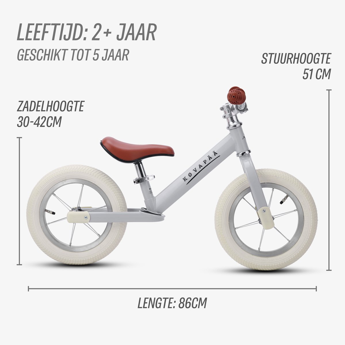 Køvapää - Loopfiets - Met Naamsticker - loopfiets 2 jaar - luchtbanden - 12 inch - Grijs — afbeelding 9