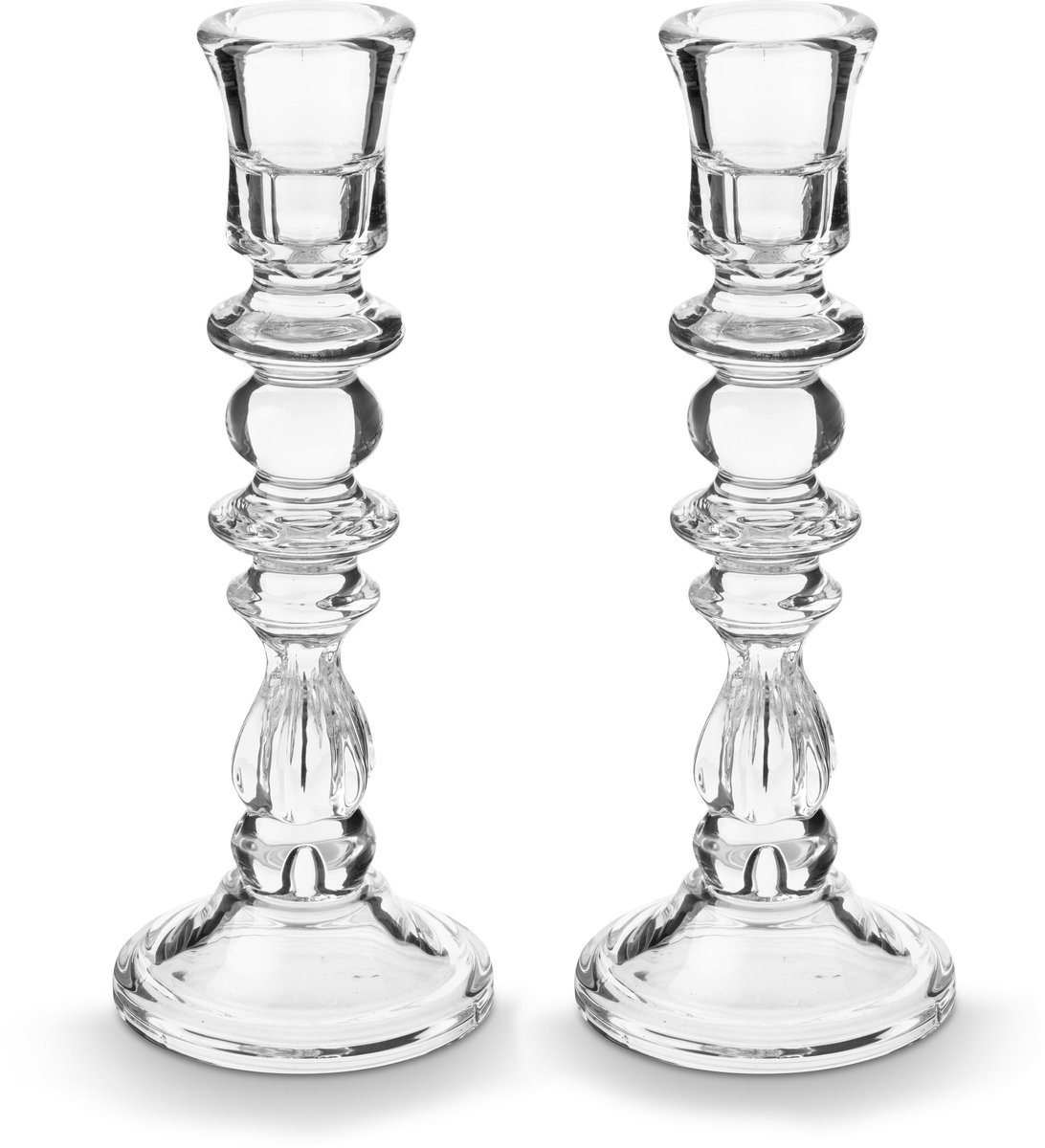 Kandelaar Set van 2 - Kaarsenhouder van Glas - Transparant - 10x26cm