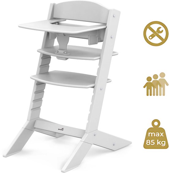 Geuther Houten Kinderstoel - Syt - Meegroeistoel voor kinderen van 6-36 maanden - inclusief eetblad - 5-punts veiligheidsgordel - 61x49x83cm - Wit