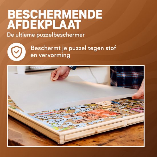 Asawa Puzzelbord - Puzzelplaat Draaibaar met Opbergsysteem - 1500 Stukjes - 91x63 cm - 6 Lades - Houten Puzzeltafel - Puzzelmat - Puzzelmap - Portapuzzle