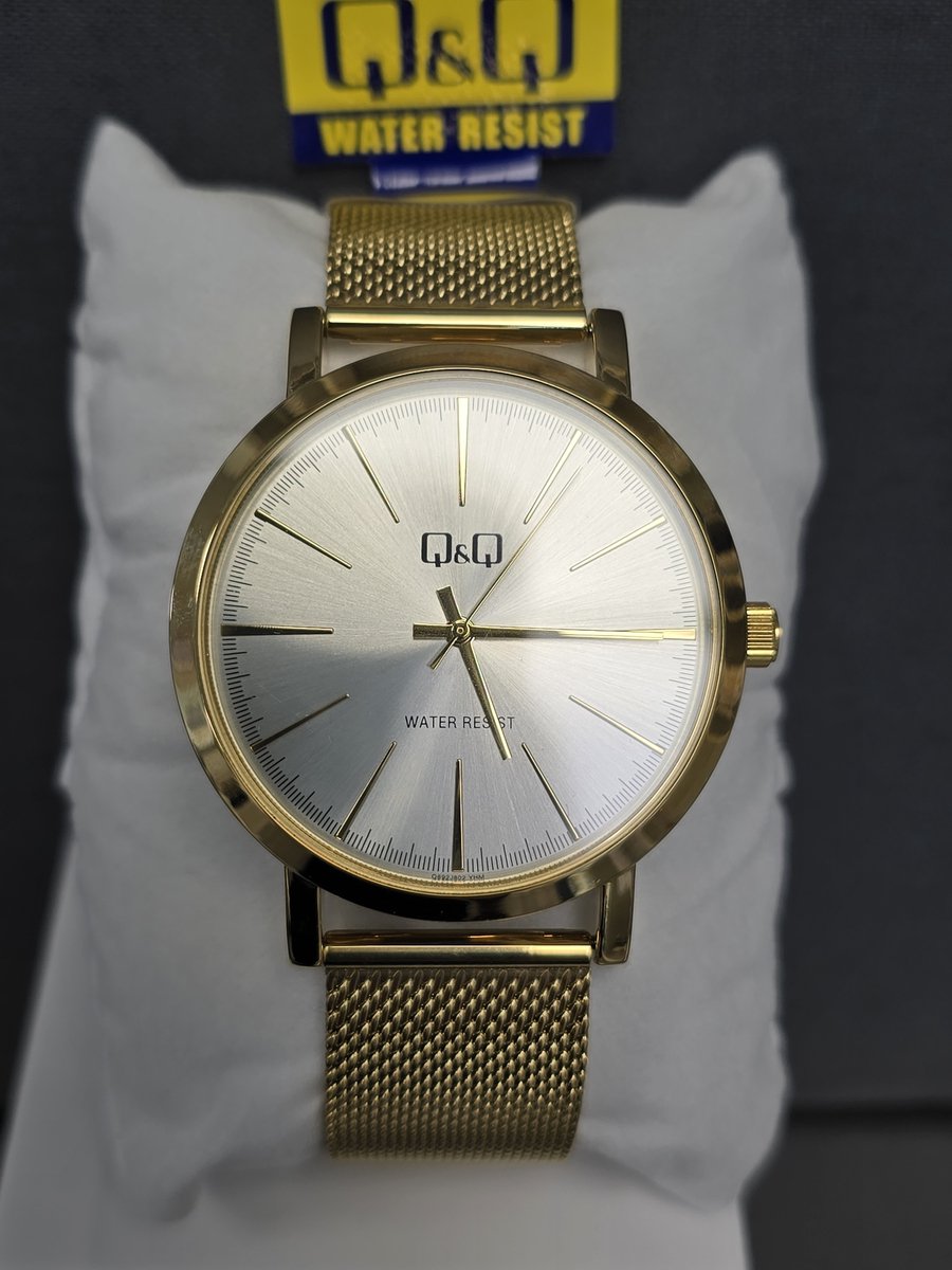 QQ Herenhorloge Q892J802Y - Luxe Goudkleurige Mesh Band Minimalistisch Design - Waterdicht