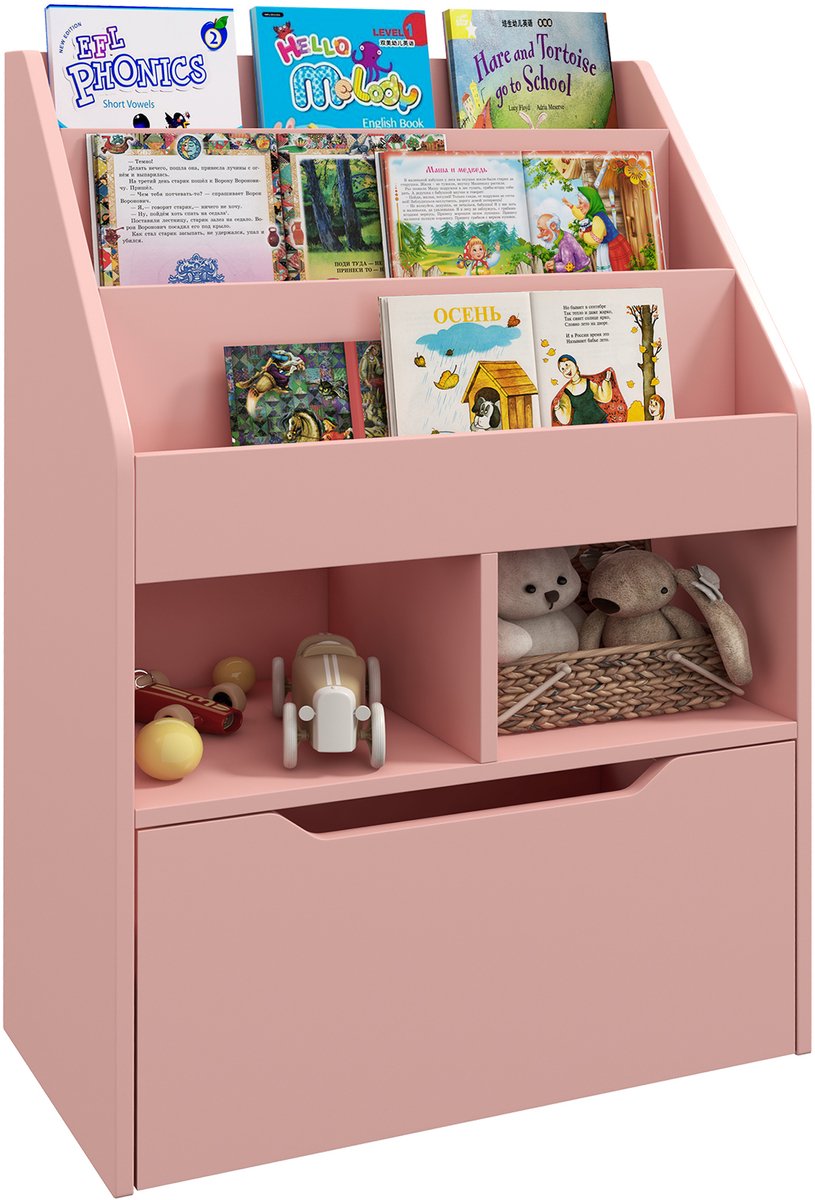 HOMCOM-Kinderboekenkast-60x29.9x90cm-MDF-Roze