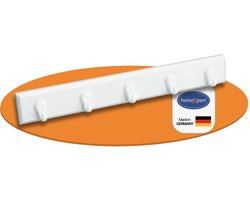 homeXpert hakenrek, sleutelrek met 5 haken wit, lengte 22 cm, om te lijmen of te schroeven