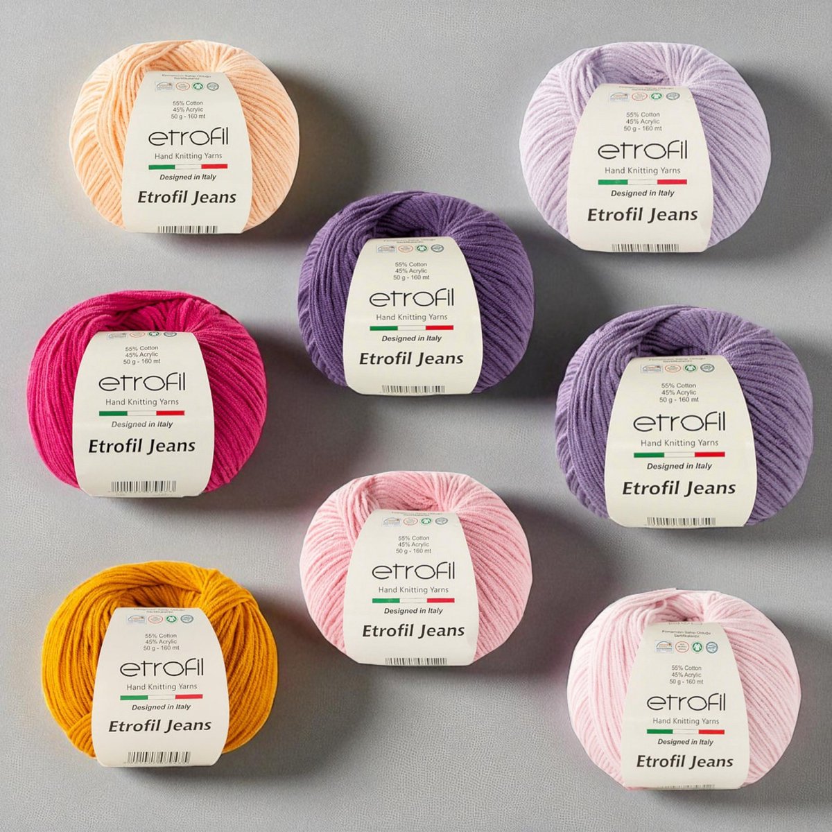 8-delige Garen Set – Roze & Paars -Etrofil Jeans Haakgaren Pakket - 10 x 50gr - 160 meter per bol - Haken - Amigurumi