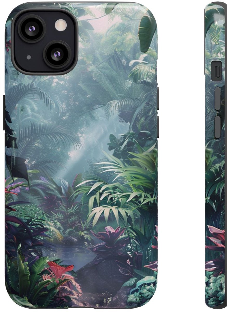 Weelderige Tropische Jungle Scène – Telefoonhoesje Geschikt voor iPhone 13