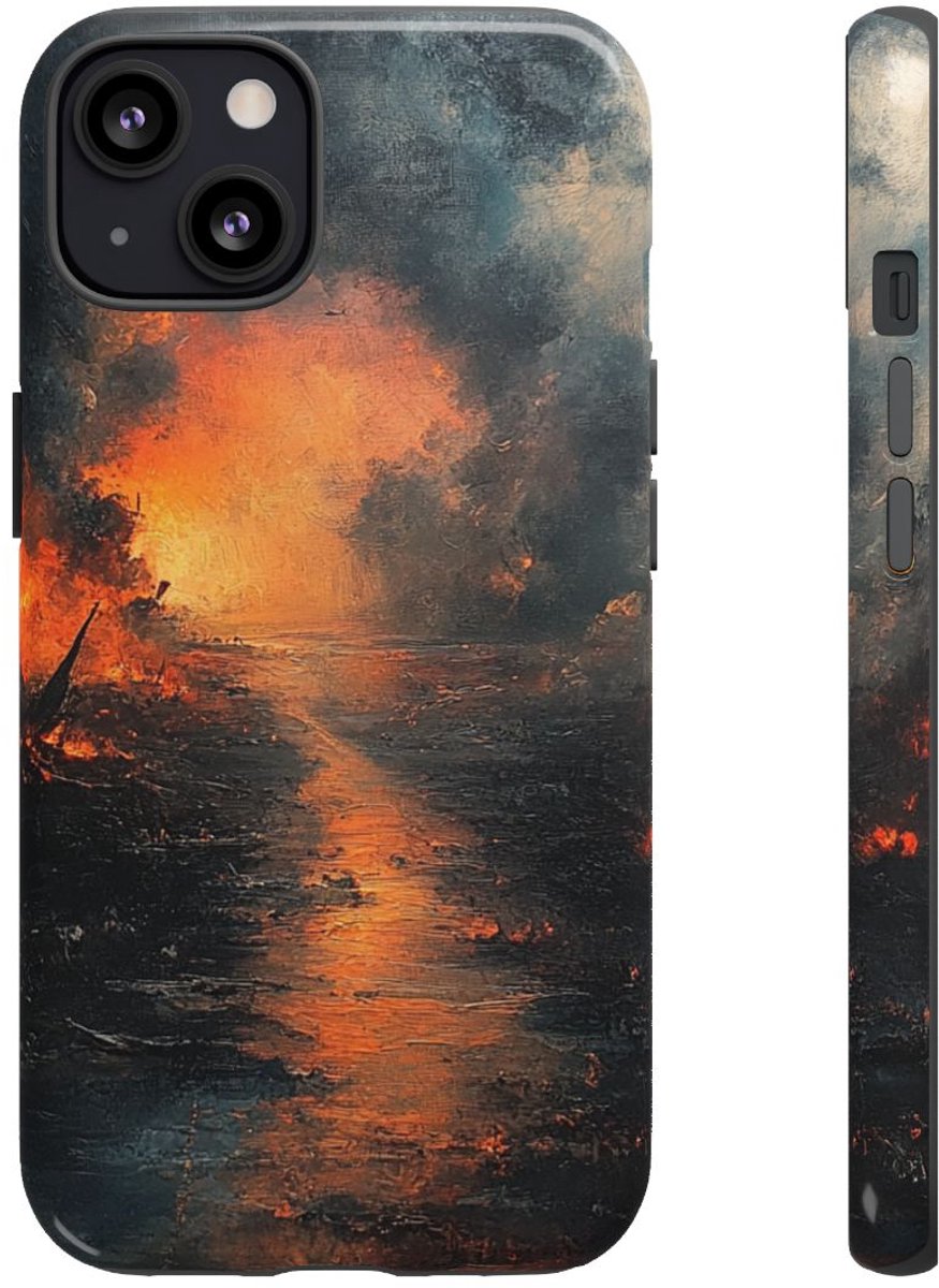 Vurige Oorlogslandschap met Rook – Telefoonhoesje Geschikt voor iPhone 13