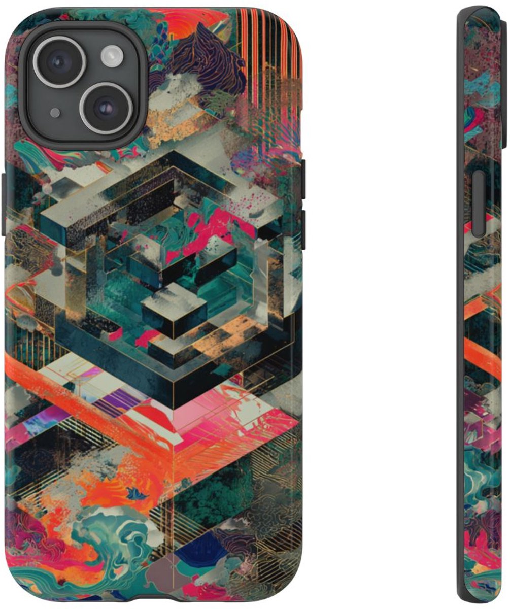 Kleurrijke Geometrische Abstracte Kunst – Telefoonhoesje Geschikt voor iPhone 15 Plus