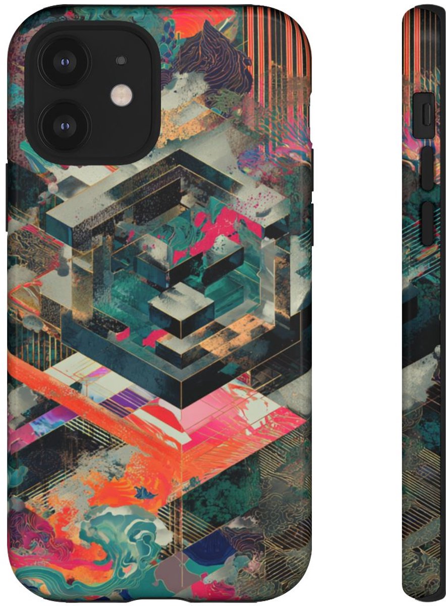 Kleurrijke Geometrische Abstracte Kunst – Telefoonhoesje Geschikt voor iPhone 12