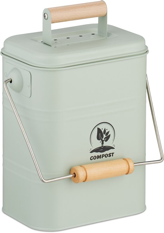 Poubelle à déchets organiques - 3,5 l - 2 filtres anti-odeurs - à poser - vert menthe