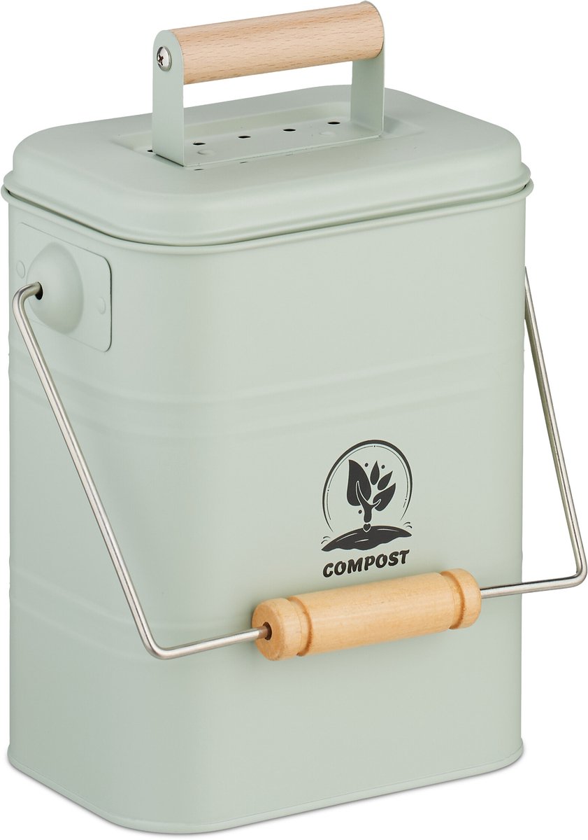 Gft-afvalbakje - 3,5 l - 2 geurfilters - aanrecht - mintgroen