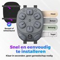 Grijze boksmachine met 6 raakvlakken, met illustraties van installatiemethoden op hout, beton, behang en tegels.