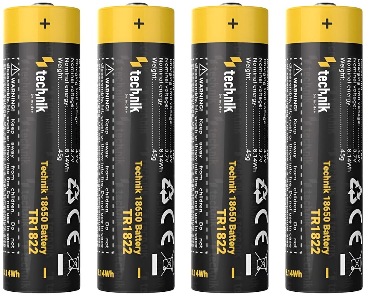 Technik Oplaadbare Lithium Batterij - Li-ion - 18650 / TR1822 - 2200mAh - 3.7V - 4 stuks