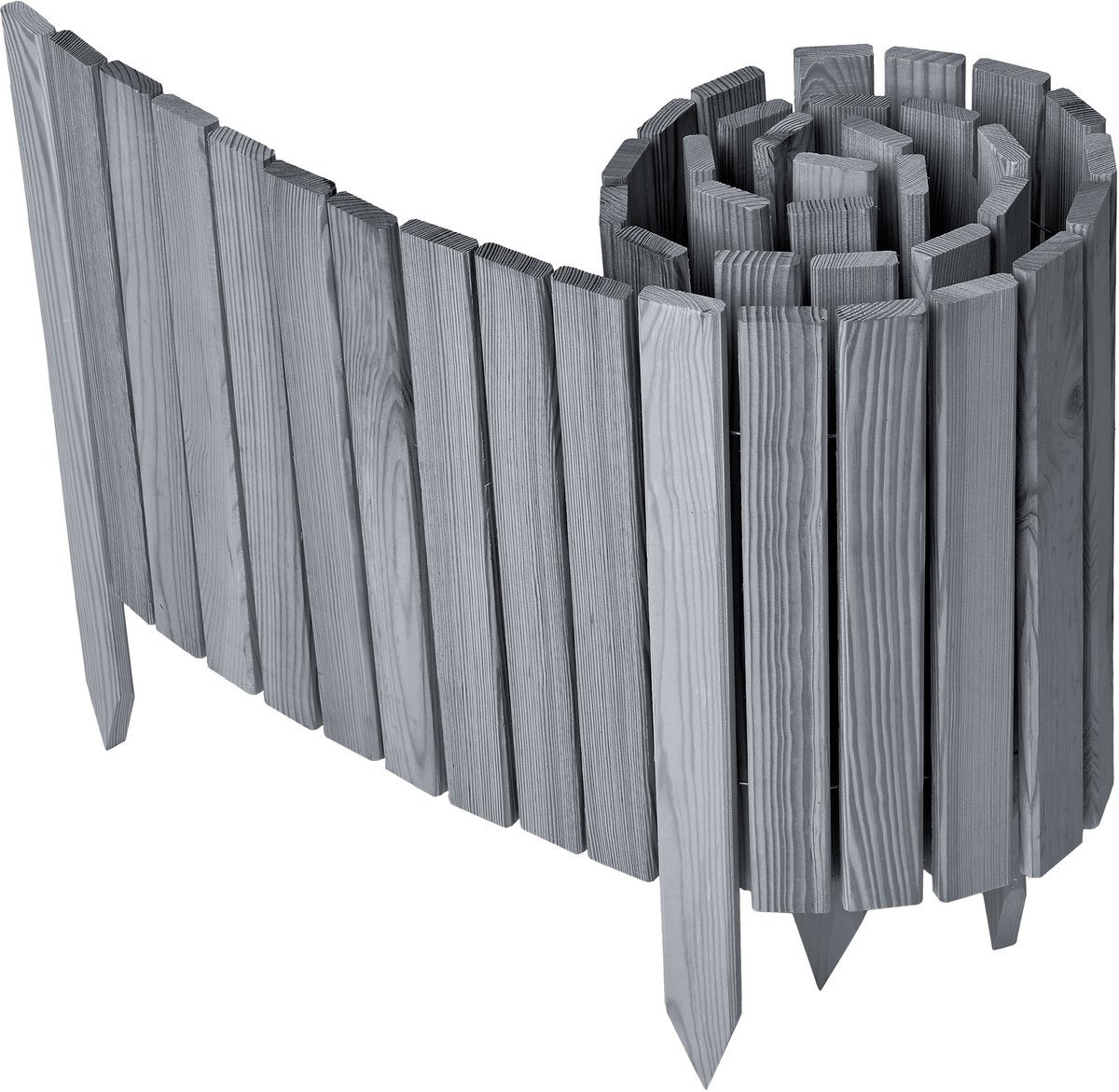 Garronda Rollborder - Flexibele houten - Gazonafscheiding - Palissade padenafscheiding - kan worden ingekort - Grijs - Hoogte: 40 cm, hekje 200 cm - GD-BRU-RollborderF200