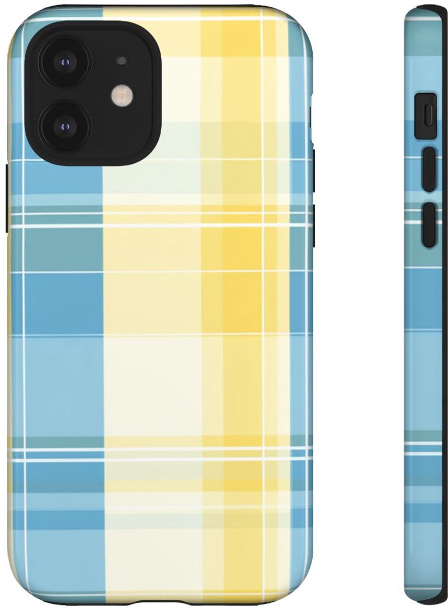 Ocean Blue en Geel Geruit Patroon – Telefoonhoesje Geschikt voor iPhone 12