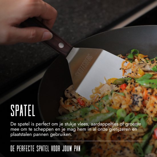 Skottsberg - Spatel - 28 cm - RVS - Houten handvat - Voor gietijzer en plaatstaal — afbeelding 2