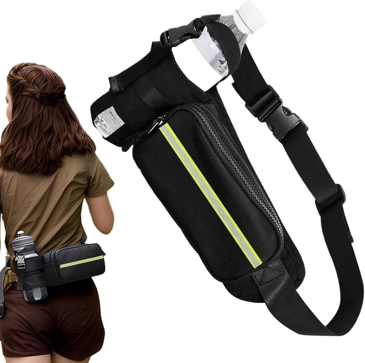 Heuptasje Waterflesriem voor hardlopen, draagbare campingborstzak van 39 cm, waterbestendige verstelbare heuptas, lichtgewicht ontwerp, Vverstelbaar, Multifunctionele Riem, veilige opbergvakken, klimmen, vissen, fietsen