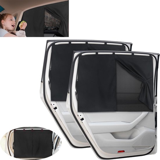 2 stuks Zonnescherm Auto - Magnetisch zonnescherm auto - Zonwering - Zonwering auto baby - Zonnescherm Auto Zijruit - 71*47cm - Magnetische auto zonneschermen - Dubbellaags zonnescherm - Met 10 magneten