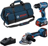Kit d'outils Bosch Professional 18 V : GWS 18 V-8 + GSR 18 V-45 + 2 batteries GBA 18 V 4,0 Ah + chargeur GAL 18 V-40