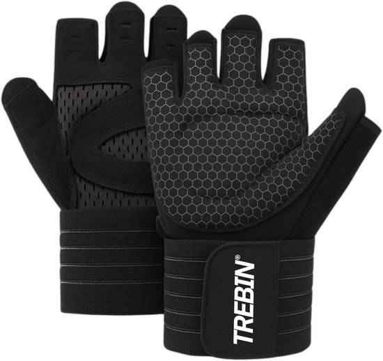 Foto: Trebin fitness handschoenen sport fitnesshandschoenen heren dames krachttraining fitness crossfit sport handschoenen sporthandschoenen zwart maat m