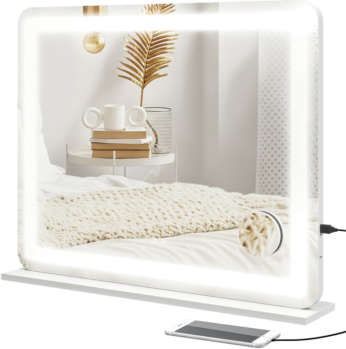 HOMCOM-LED Vanity Makeup Mirror-80x62x14cm-Glas-Wit