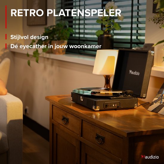 Platenspeler met speakers - Audizio RP111BK - Retro platenspeler - LP speler - Model 2025 - Zwart — afbeelding 2