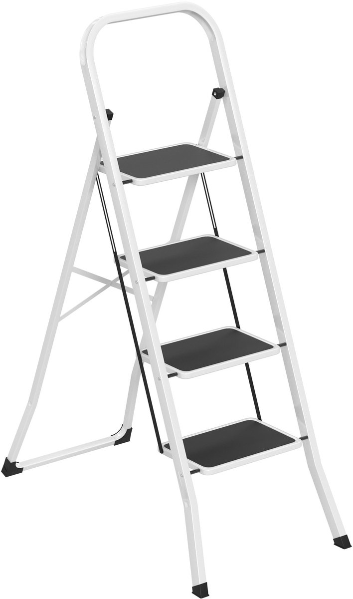 Aufun 4-traps opvouwbare trap - van gelegeerd staal - met antislip treden - opgevouwen dikte 5 cm - draagvermogen 150 kg - montage niet nodig - voor keuken, garage, kantoor