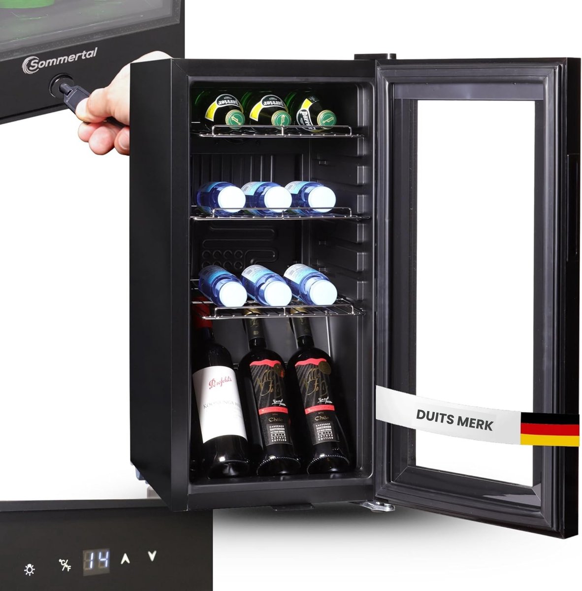 Sommertal koelkast Stille drankkoelkast met led, touchscreen en slot Kleine flessenkoelkast zwart [Energieklasse F]