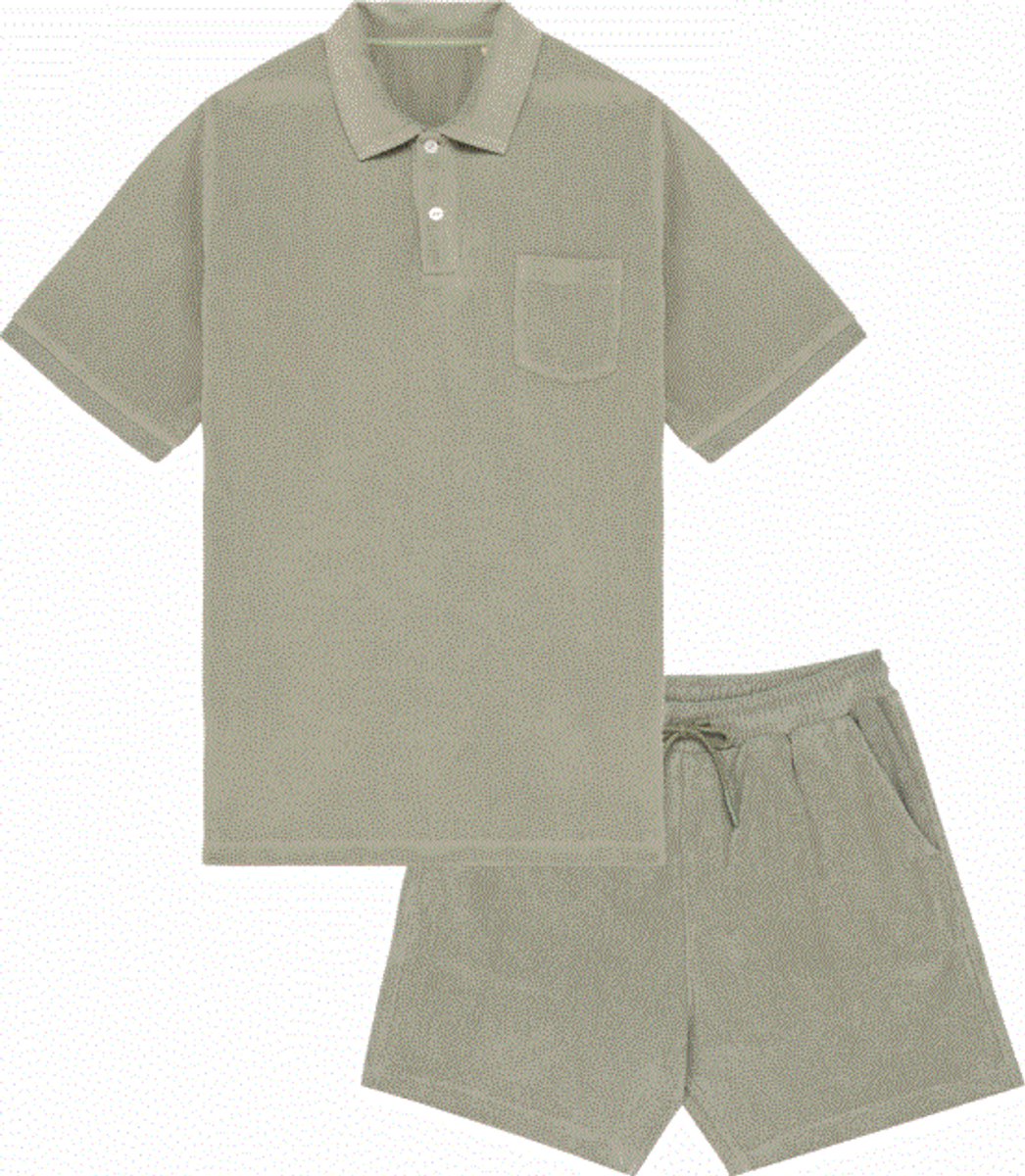 Setje | Mannen | Badstof | 100% katoen | Men | Terry Basic | Groen Amandel | Khaki | Maat L | Unisex