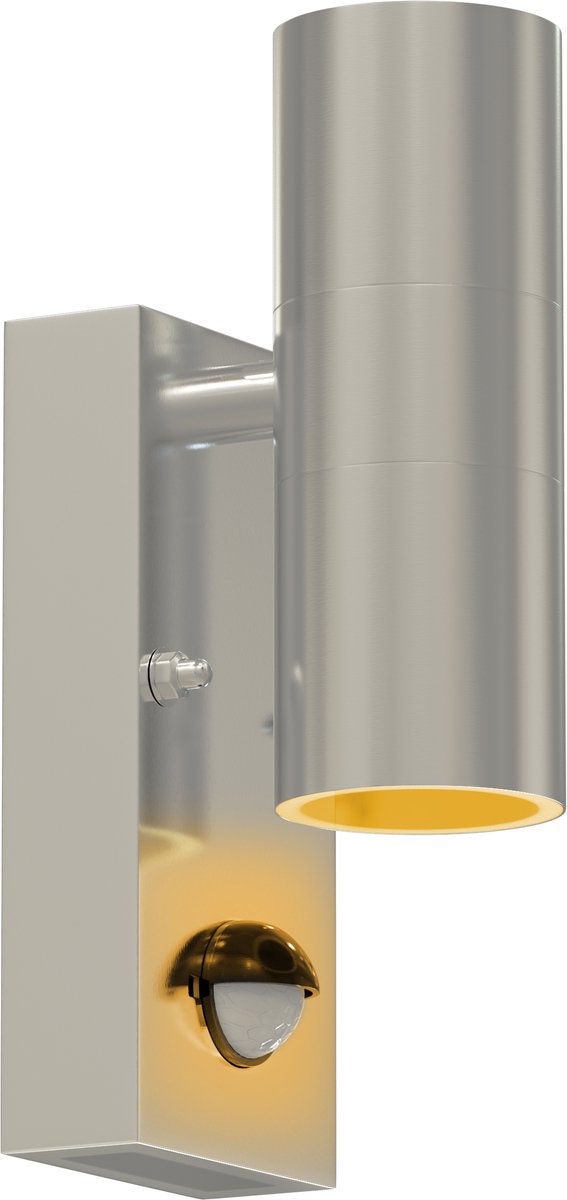 Luminize® Buitenlamp met Bewegingssensor - Wandlamp voor Buiten - Lamp met Instelbare Sensor - GU10 Fitting Voordeurlamp - Up & Downlight - Deurlamp, Tuin & Schutting Verlichting - 220V tot 240V - IP44 - 11x7x22cm - Zilver