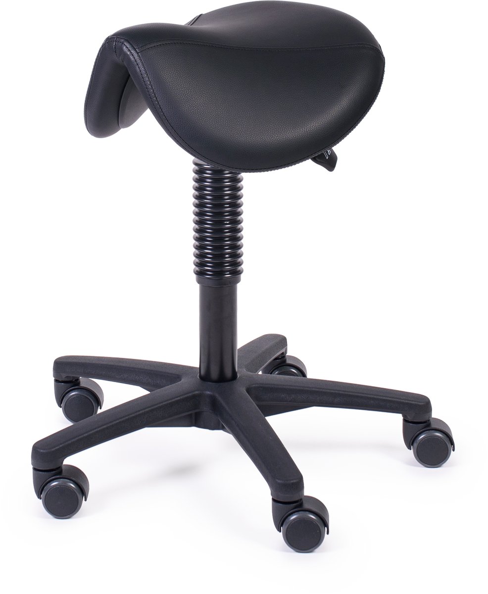 MTM zadelkruk ATLA 160-N - smal zadel - kunstleer - kunststof kruisvoet - op wielen - zwart - 48/63 cm