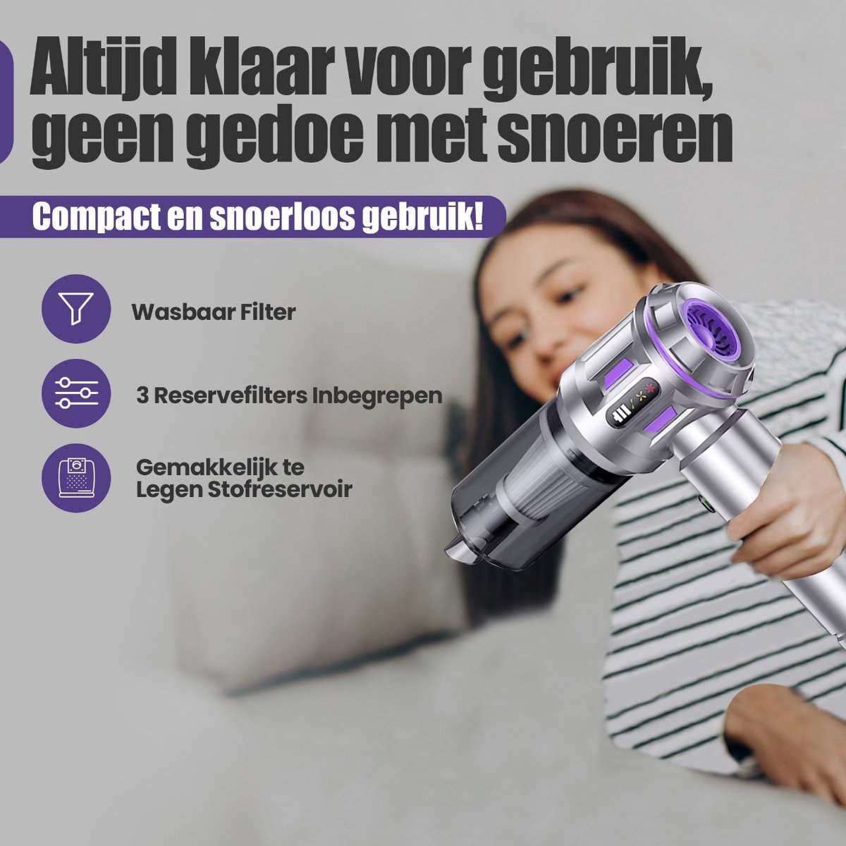 Kruimeldief Snoerloos - Handstofzuiger - 20.000 Pa zuigkracht - Auto Stofzuiger met 9 Opzetstukken - Kruimelzuiger - 100W - Airduster - Zuigen & Blazen — afbeelding 6