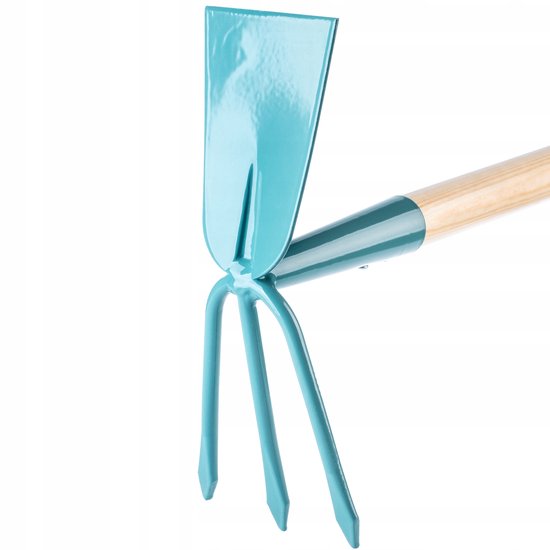 KADAX Hacke voor dames, tuinhak met metalen kop, dubbele hak voor het luchten, losmaken en wieden van de vloer, onkruidhaak voor het verwijderen van onkruid, tuinaccessoires met steel van hout (3 tanden - breedblad) van Merkloos	 — afbeelding 2