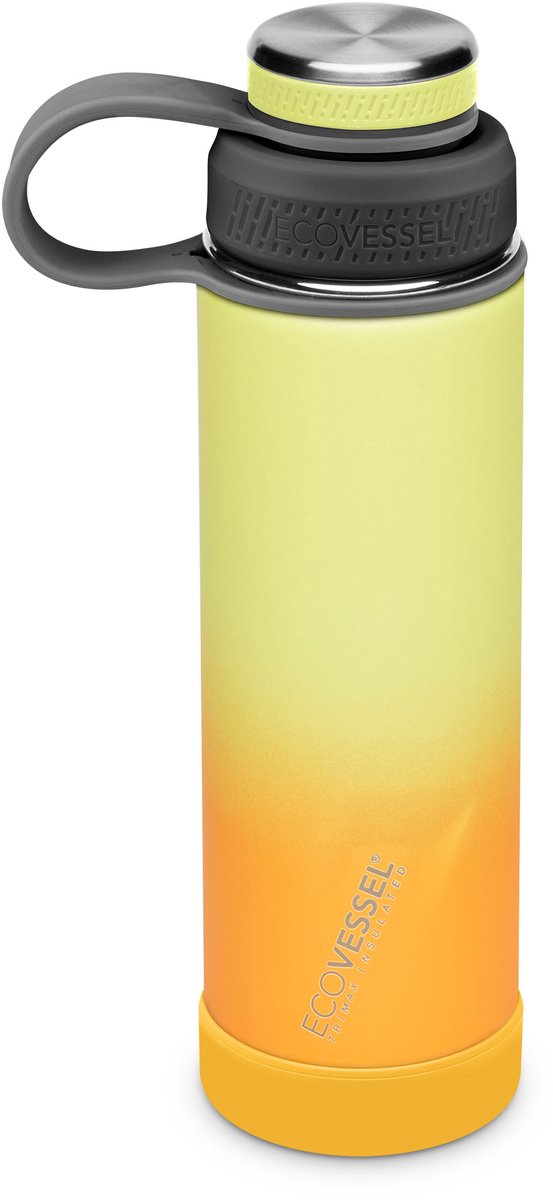 EcoVessel - The Boulder - TriMax geïsoleerde rvs fles met schroefdop & uitneembare zeef - 591ml - Summer Sun