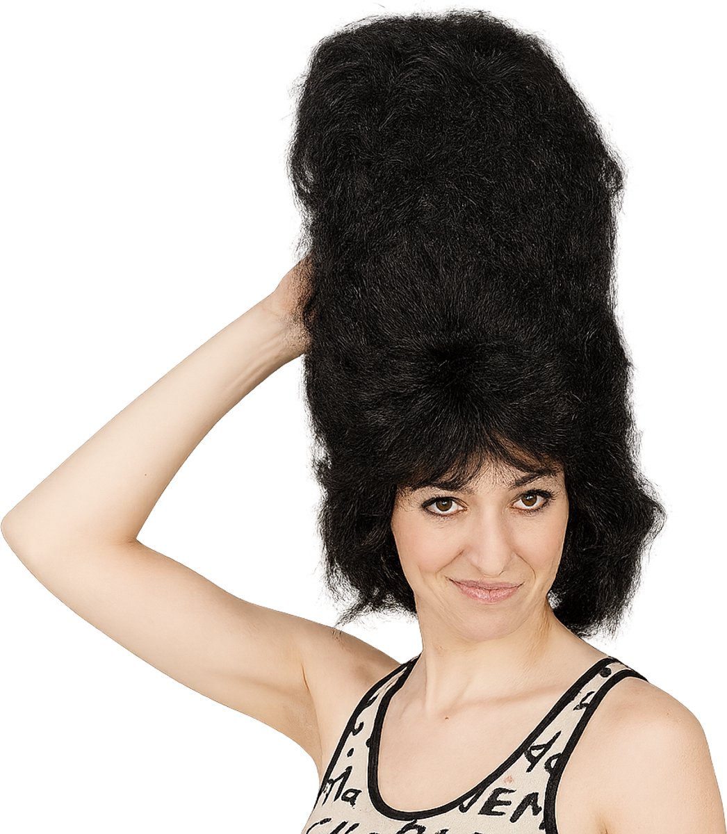 Zwarte Beehive Pruik – Verkleed & Feest Pruik – Carnaval, Themafeest & 60s Look