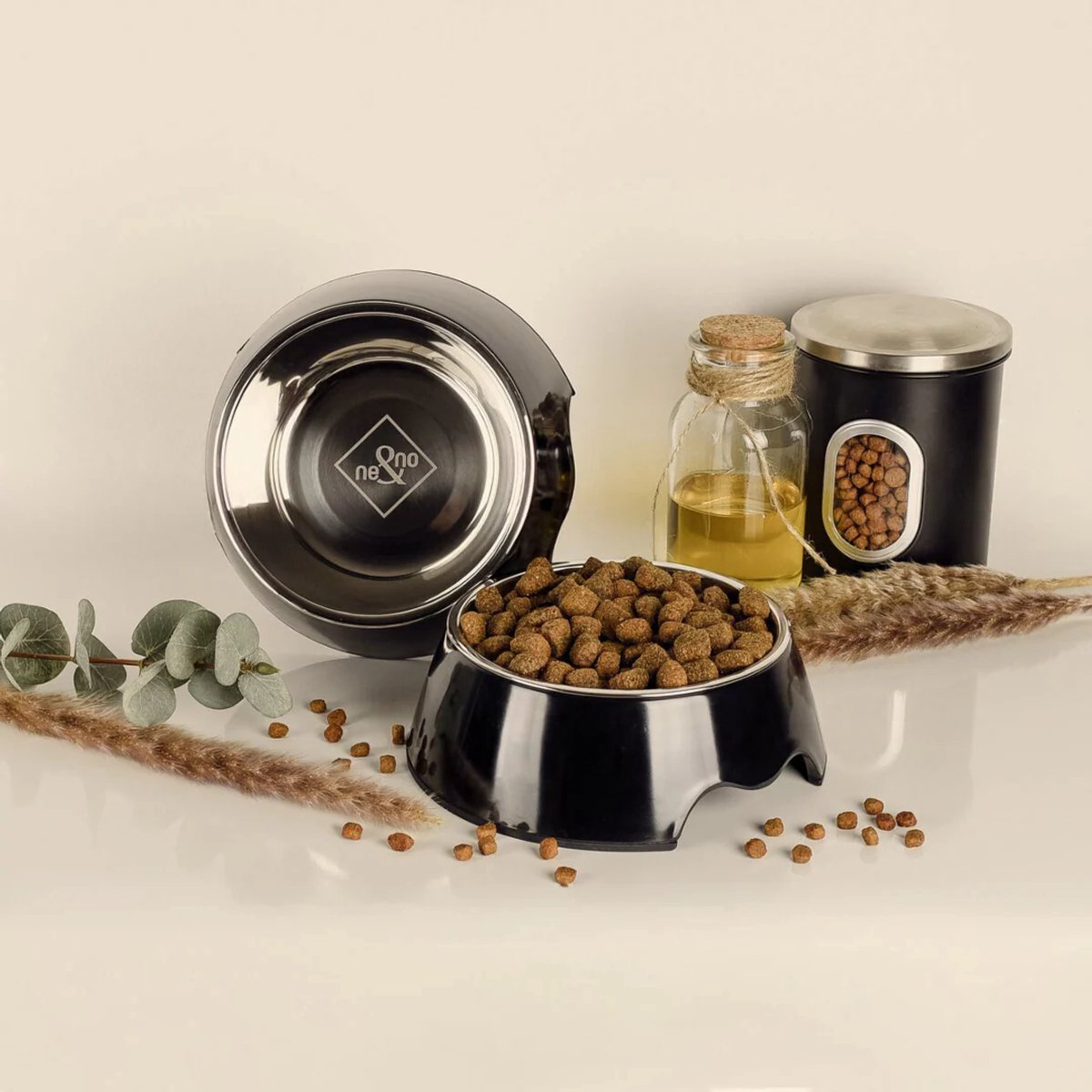 ne&no - Zwart RVS hond of katten voerbak - Set van 2stuks