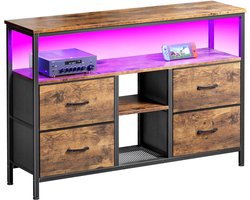 LED TV-standaard met 4 laden, Kleine TV-kast met opbergruimte, TV-bankje, Tv meubel, Stoffen ladekast voor de woonkamer Slaapkamer Hal Rustiek, 108x30x77cm, Bruin Rustiek