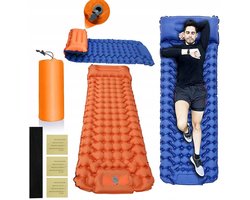 Outdoor Camping Opblaasbare Mat - Kampeer Slaapmat - 198*72*8cm - Oranje + Marineblauw - Waterdicht - Wordt geleverd met opbergzak - Met pedaal voor snel opblazen - Geschikt voor kamperen, reizen