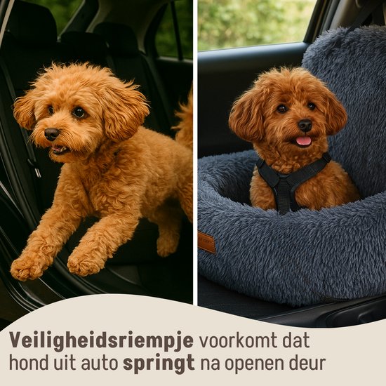 By Cee Cee Car Seat Dog Deluxe - Panier de voiture pour chien avec ceinture - Panier de voiture pour chien - Siège pour chien - Siège d'auto - Gris foncé