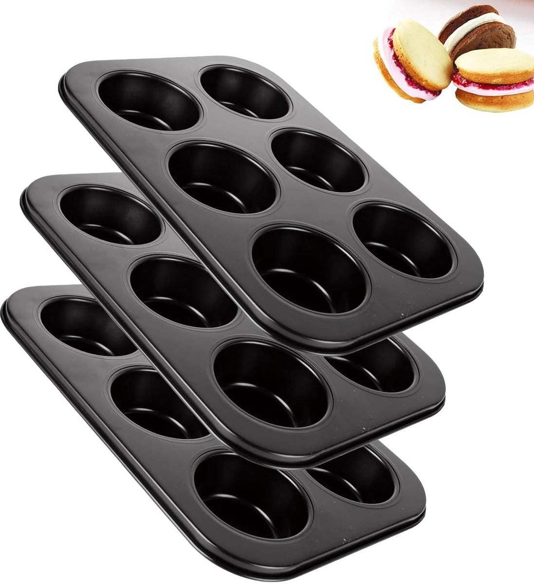 Ibenzoa® Muffin Bakvorm met Antiaanbaklaag voor Perfecte Muffins en Cupcakes, Set van 3 Zwarte Vormpjes