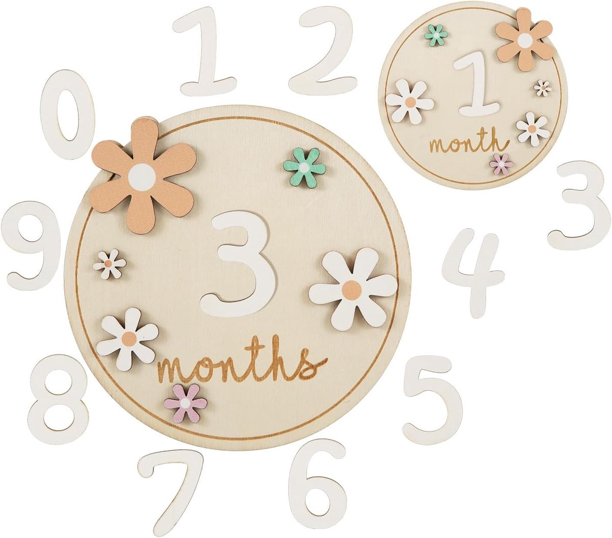Baby Month Signs - Houten Baby Maand Kaarten - Bloemenstijl Baby Keepsake - Nieuwegeboren Aankondiging - Groeirecord voor Baby