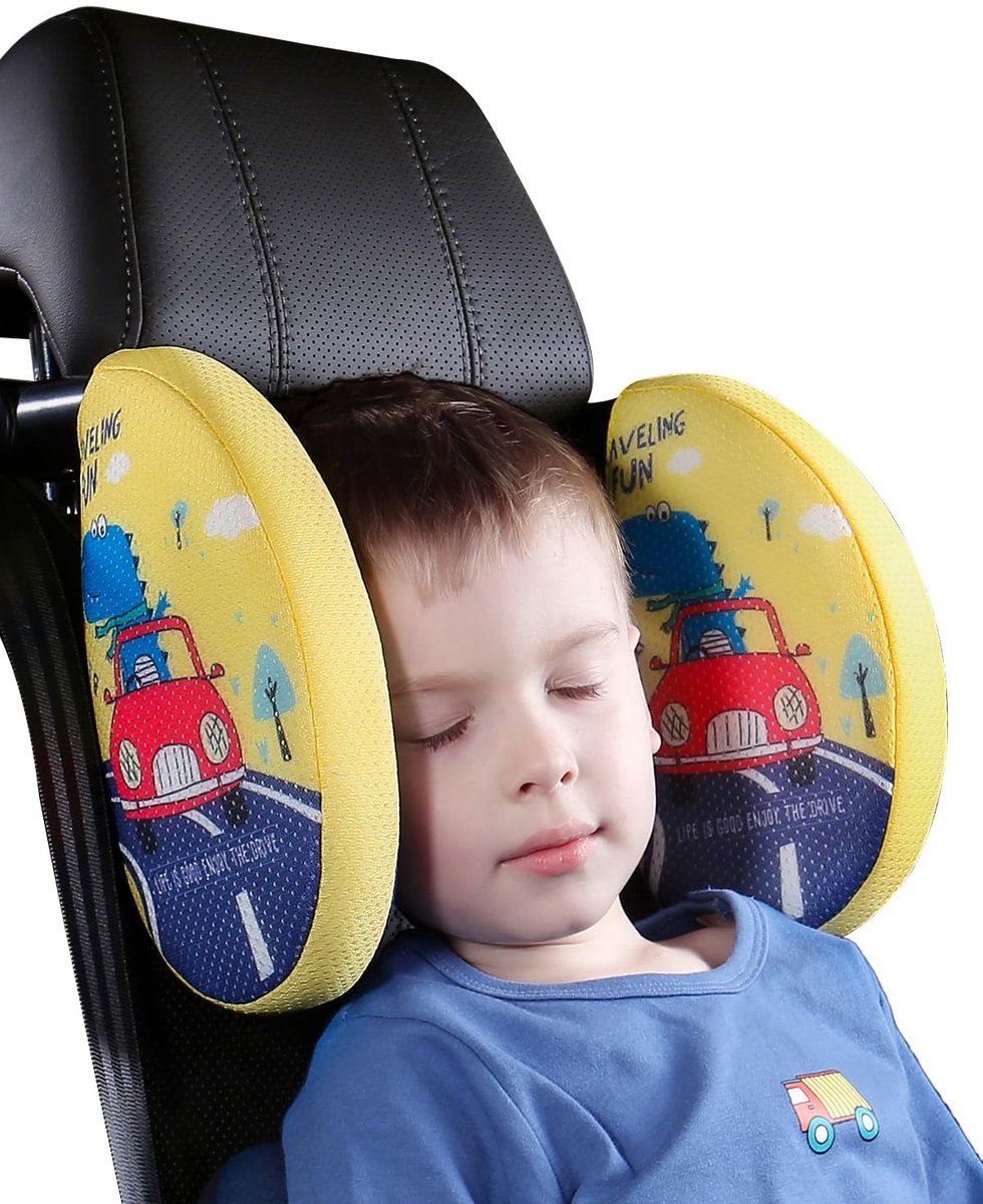 MYMAI Verstelbare Auto Neksteun voor Kinderen en Volwassenen - Auto Hoofdsteun met Memory Foam voor Reizen, 360° Draaibare Hoofdsteun voor Slapen in de Auto, Ergonomisch Reiskussen (Geel)