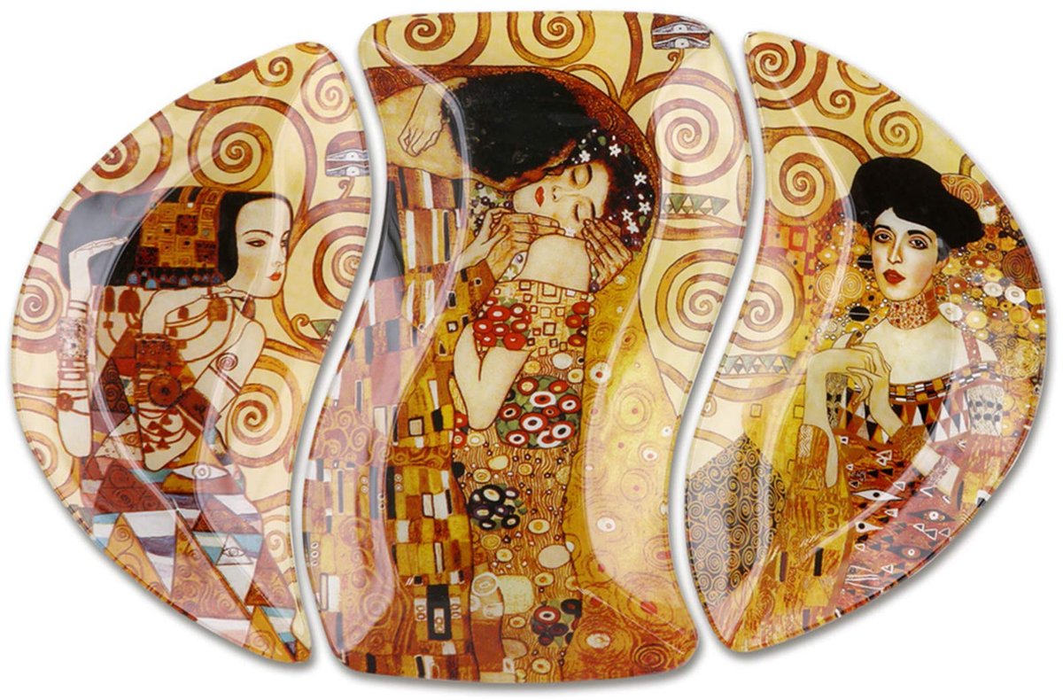 Carmani - Ovaal glasbord met schilderijen van Gustav Klimt 38,5x26,5cm